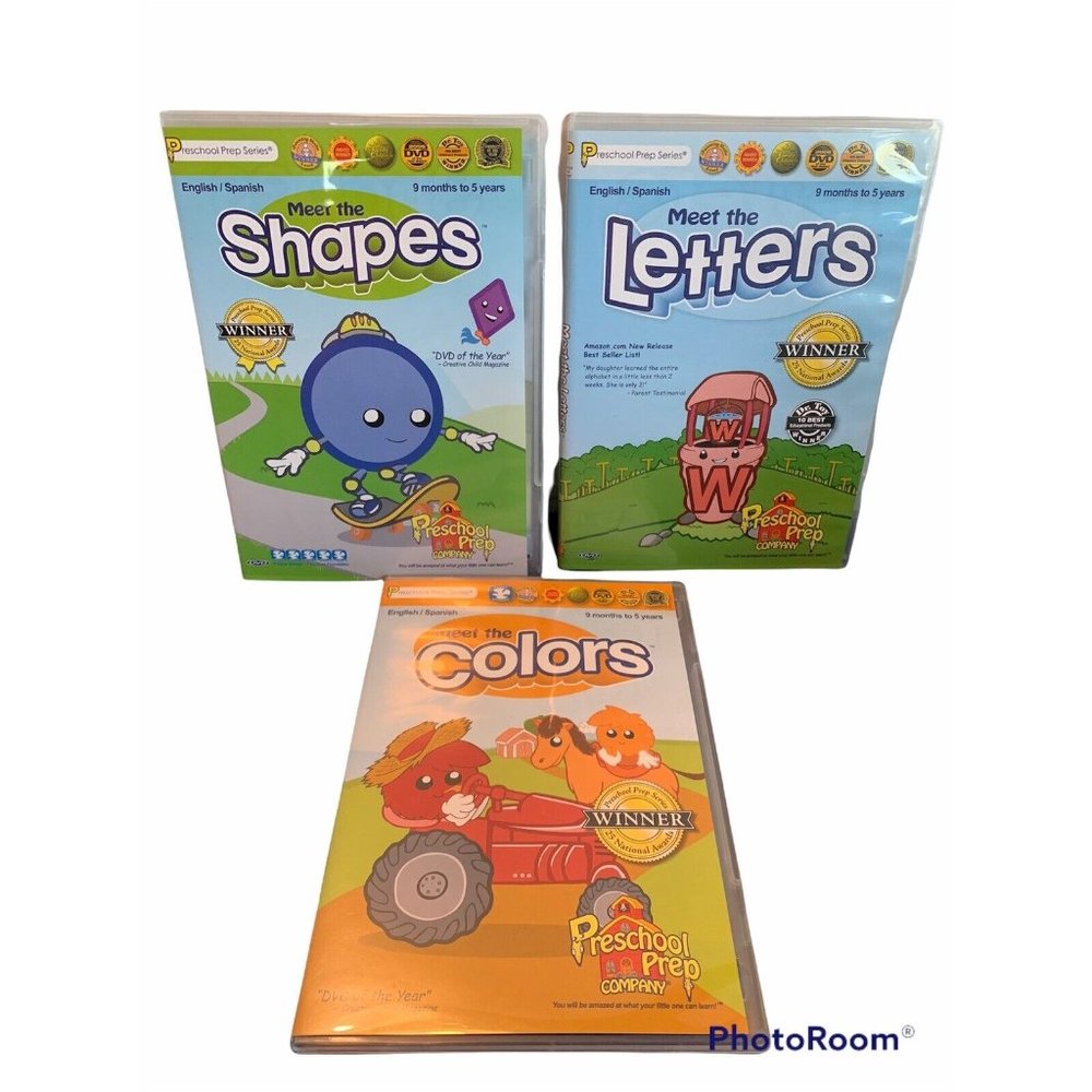 Preschool  Prep 3 DVD Set LOT‎ Meet The Shapes, Letters, Colors EUC
